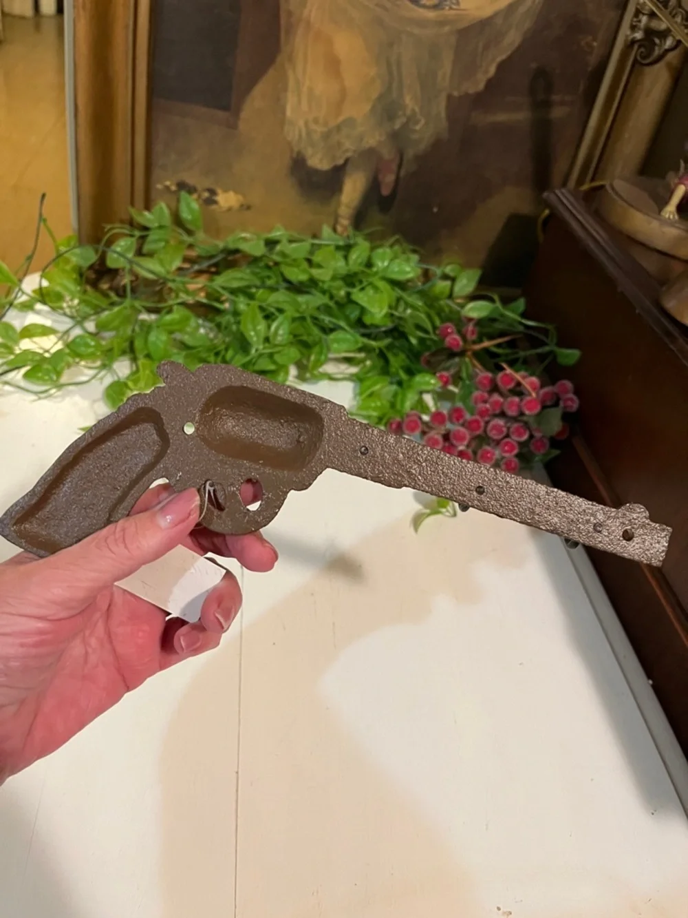 Cast Iron HOOKS (3) GUN KEY HANGER - NWT - Tagged - Western Decor - Revolver